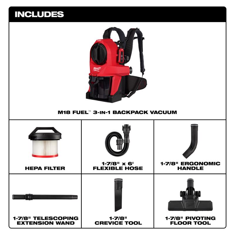 Backpack Vacuum, Milwaukee, M18 Fuel, 3-in-1 - 2