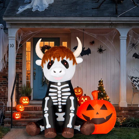 Highland Cow Inflatable, Halloween, Skeleton, 5 ft, LED - 2