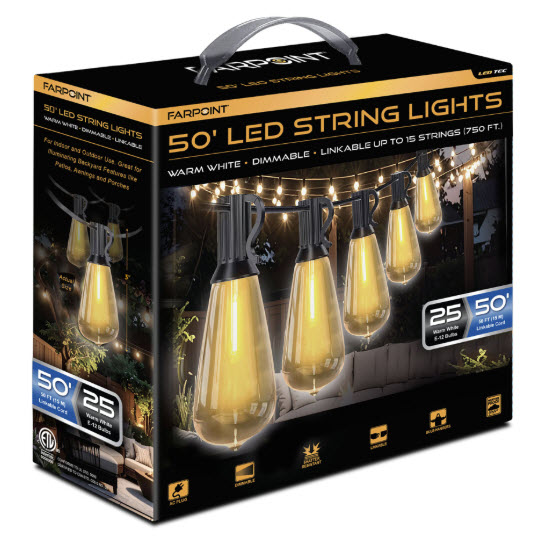 LED String Lights, FarPoint, 50 ft, Warm White - 2
