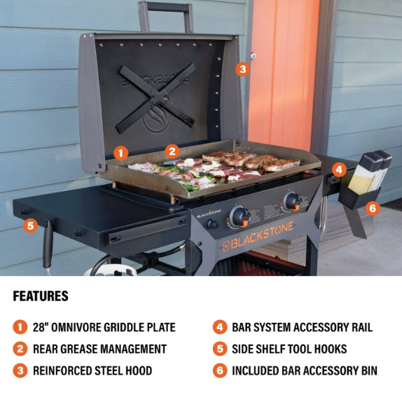 Outdoor Griddle, Blackstone, 15,000 Btu , Liquid Propane, 2-Burner, 401 to 600 sq-in Primary Cooking Surface - 3