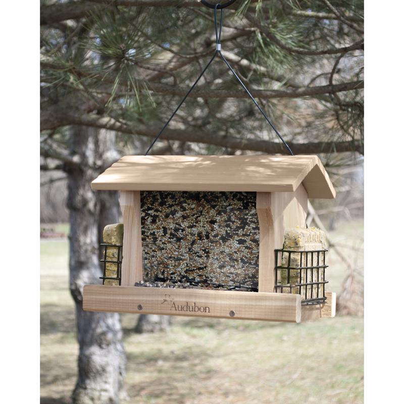 Bird Feeder, Audubon, 5 lb, Seeds, Suet Cakes, Polycarbonate/Red Cedar, Hanging Mounting - 2
