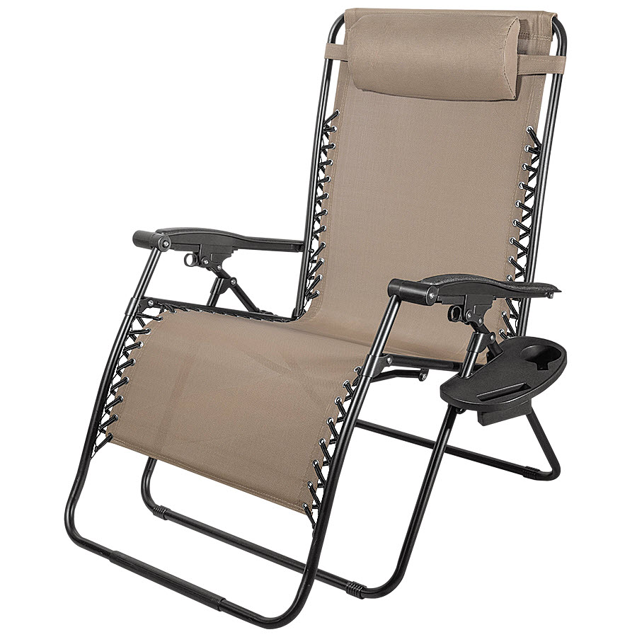 Zero Gravity Chair, Woodard LLC, Reclining, Headrest & Side Tray, Black/Mocha Tan - 1