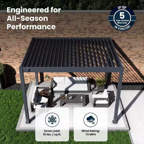Metal Pergola, Paragon Outdoor, Grand Tuscan, 10 ft x 12 ft, Aluminum, Slate Gray - 3