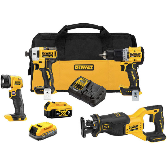 Cordless Tool Combo Kit, Dewalt, 20V Max XR, 4-Tools, Batteries & Charger Included - 1