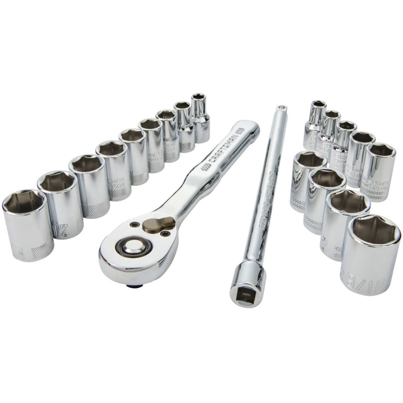Mechanics Tool Set, Craftsman, 1/4 in Drive, SAE & Metric Sockets, 20 pc - 1