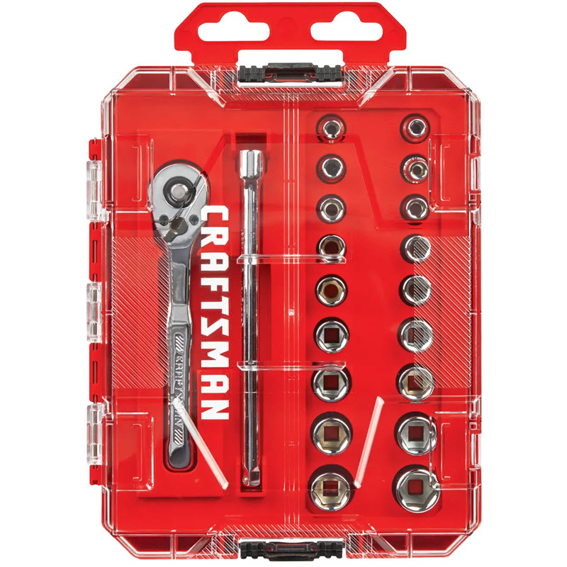 Mechanics Tool Set, Craftsman, 1/4 in Drive, SAE & Metric Sockets, 20 pc - 1