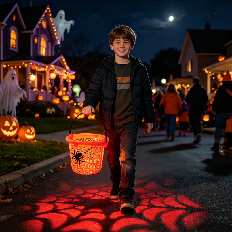 Trick-or-Treat Bucket, Halloween, LED, Transluscent Spider Web, Assorted - 2