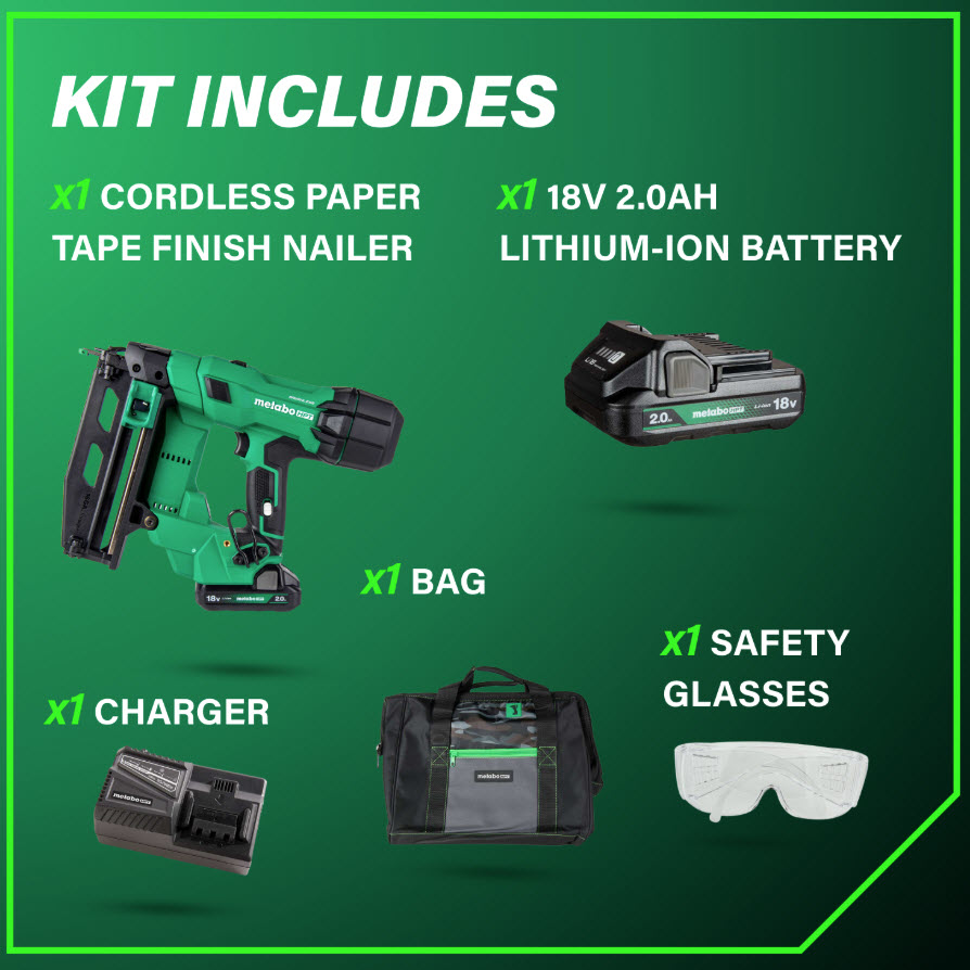 Cordless Finish Nailer, Metabo, 18V Multivolt, Brushless, 16 ga, Battery & Charger included - 2