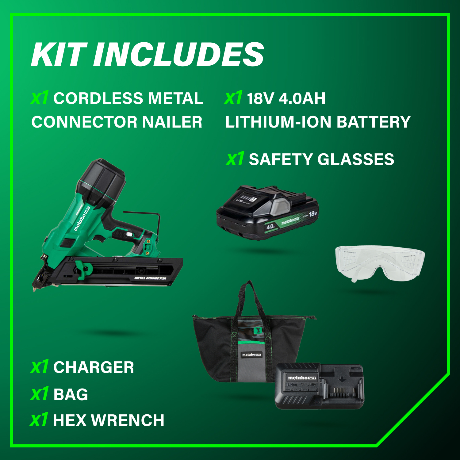 Metal Connector Nailer, Metabo, Cordless, 1-1/2 in, 18V Multivolt, 18 ga, Battery & Charger included - 2