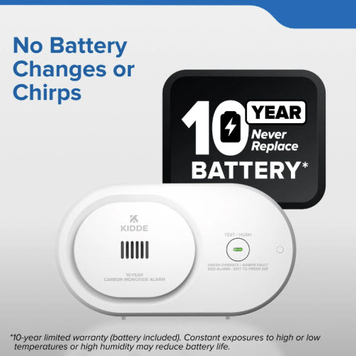 Carbon Monoxide Alarm, Kidde, CO Detector, 10-Year Battery Powered - 2