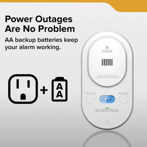 Gas & Carbon Monoxide Alarm, Kidde, Explosive Gas & CO Detector, Plug-In, AA Backup Battery, Digital Display - 2