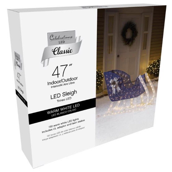 LED Christmas Sleigh, Celebrations, Yard Décor, 32 in, Warm White Lights - 1