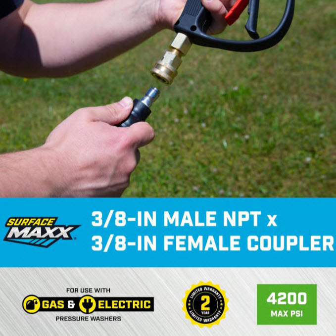 Quick Connect Coupler, SurfaceMaxx, 3/8 in Nozzle, Male NPT x Female, Brass - 2