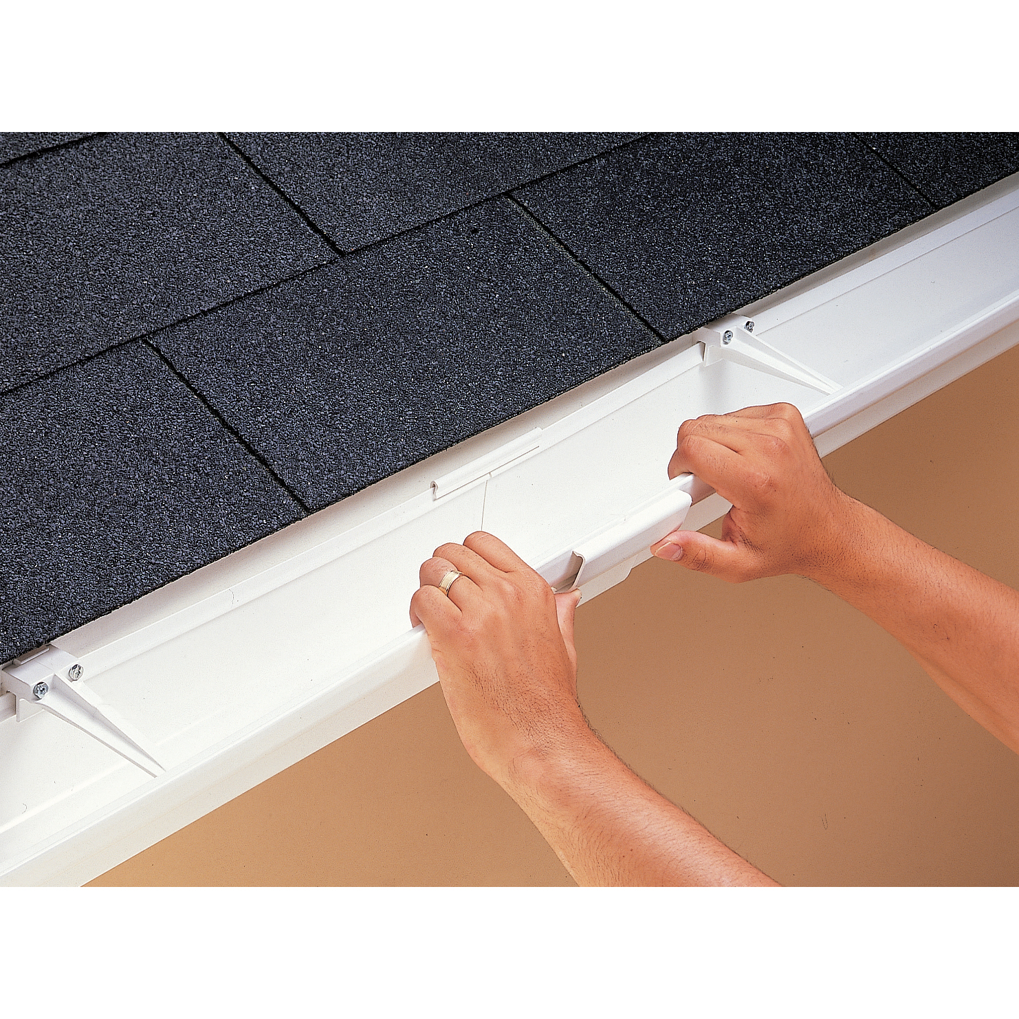 K-Snap Rain Gutter, Plastmo, 4 in W, 10 ft L, White Vinyl - 1