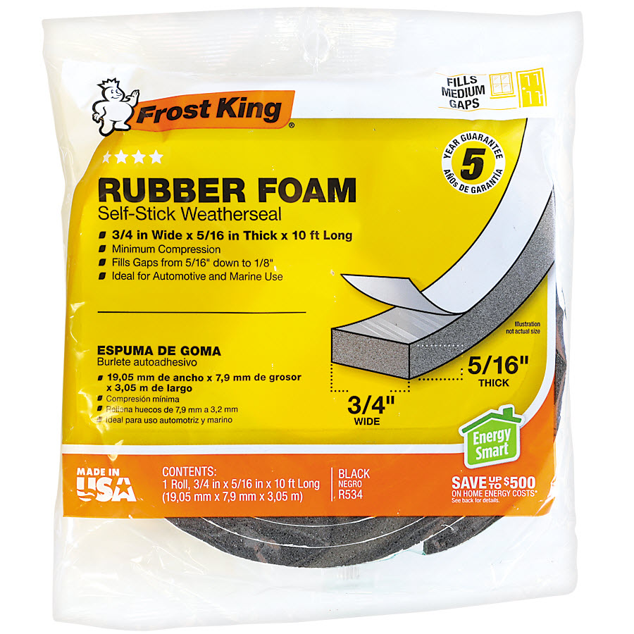 Foam Tape, Frost King, Weatherstrip, 3/4 in W, 10 ft L, 5/16 in Thick, Rubber, Black - 1