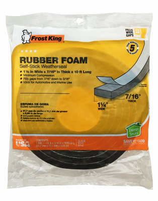 Weatherseal Tape, Frost King, 1-1/4 in W, 10 ft L, 7/16 in Thick, Rubber, Black - 2