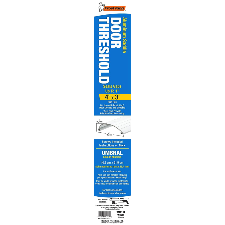 Saddle Door Threshold, Frost King, 36 in L, 4 in W, High Rug Profile, Aluminum, White - 1
