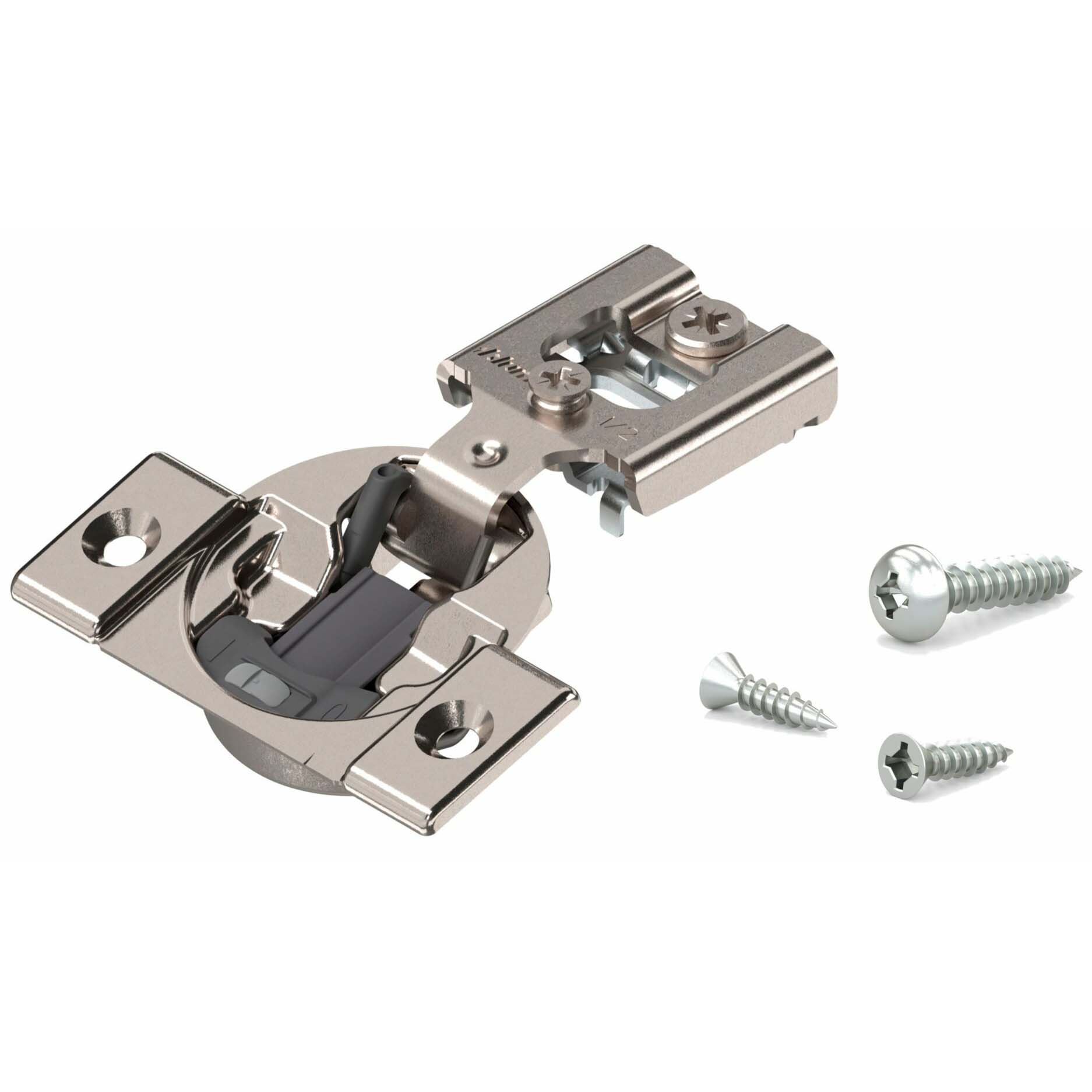 Cabinet Hinge, Richelieu, 105 deg Hinge Opening, 1/2 in Overlay, Zinc-Plated - 1