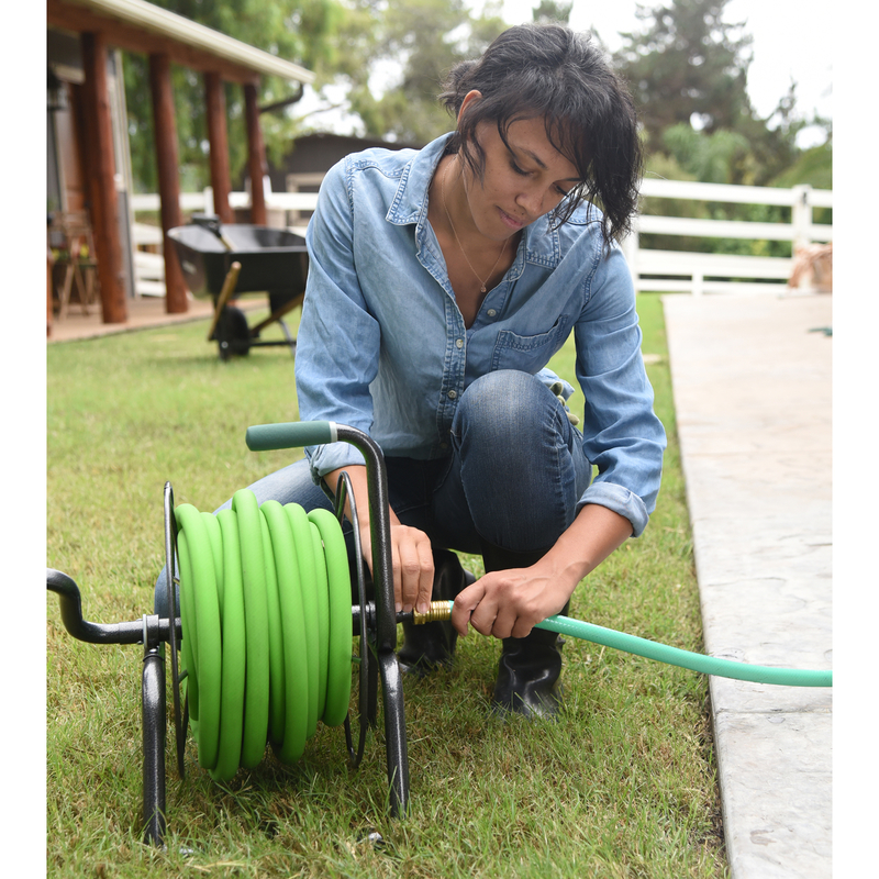 Garden Hose Reel, Yard Butler, 5/8 in Hose, 75 ft L Hose, Manual Winding, Stainless Steel - 2