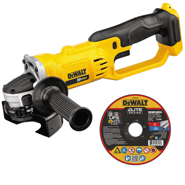 Cordless Angle Grinder, Dewalt, 20V MAX XR, 4-1/2-5 in, Includes 4-1/2 in Elite Series Cut-Off Wheel - 1