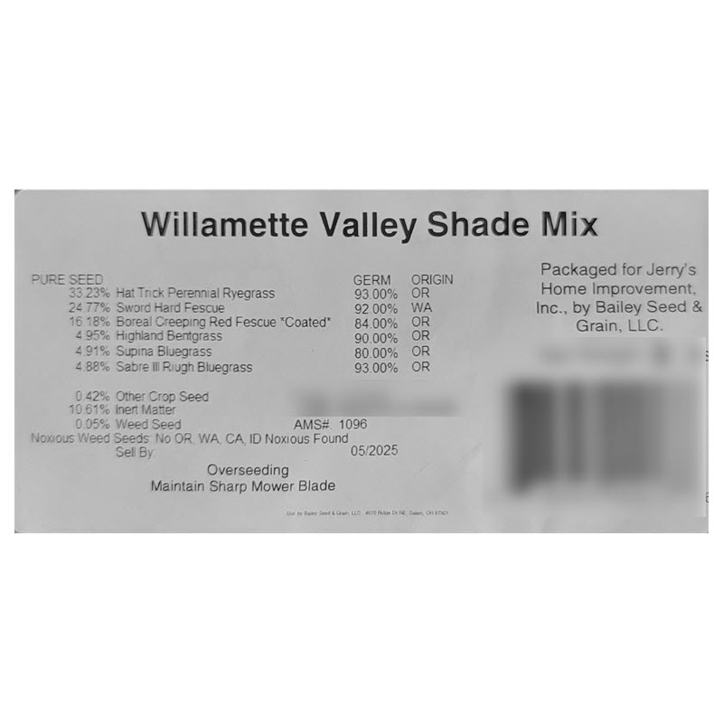 Shade Grass Seed Mix, Willamette Valley, Approx 600 - 1200 sq ft Coverage, 3 lb - 2