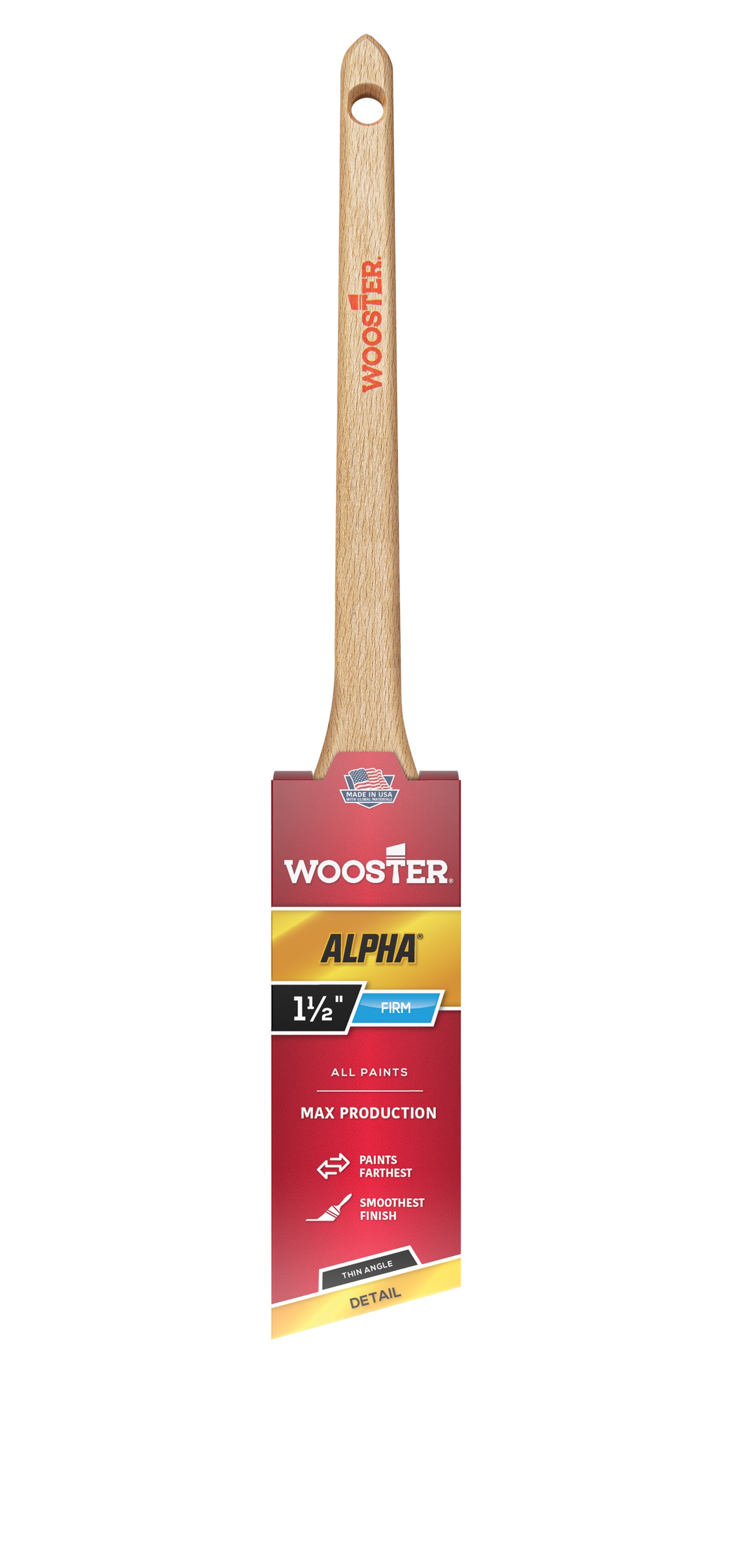 4230-1 1/2 Paint Brush, Maple Wood Handle, 1-1/2 in W, Thin Angle Brush, 2-3/16 in L Bristle, Sash Handle