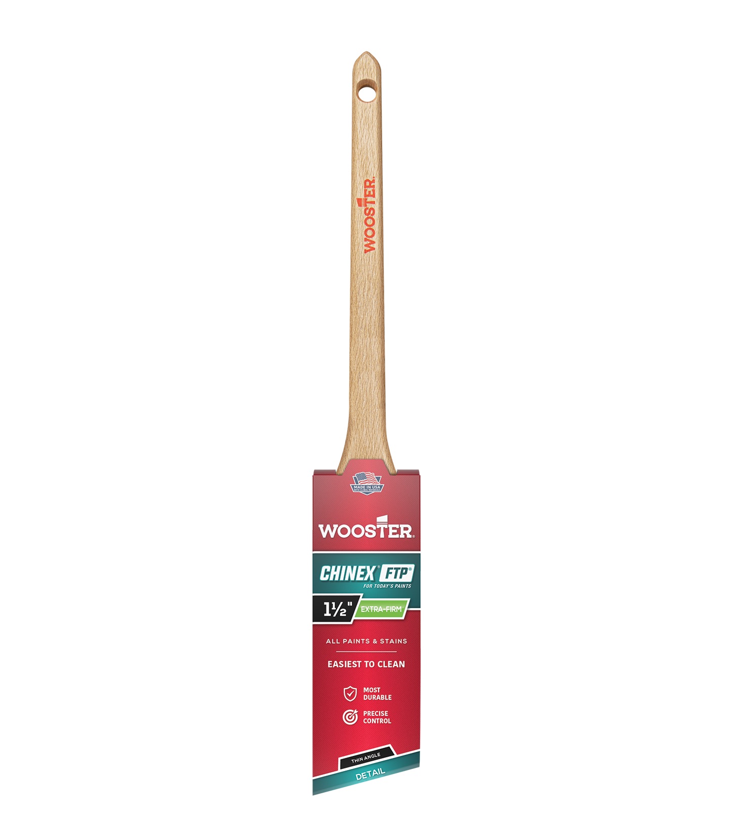 4424-1 1/2 Paint Brush, White, Sealed Maple Wood Handle, 1-1/2 in W, Thin Angle Brush, 2-3/16 in L Bristle