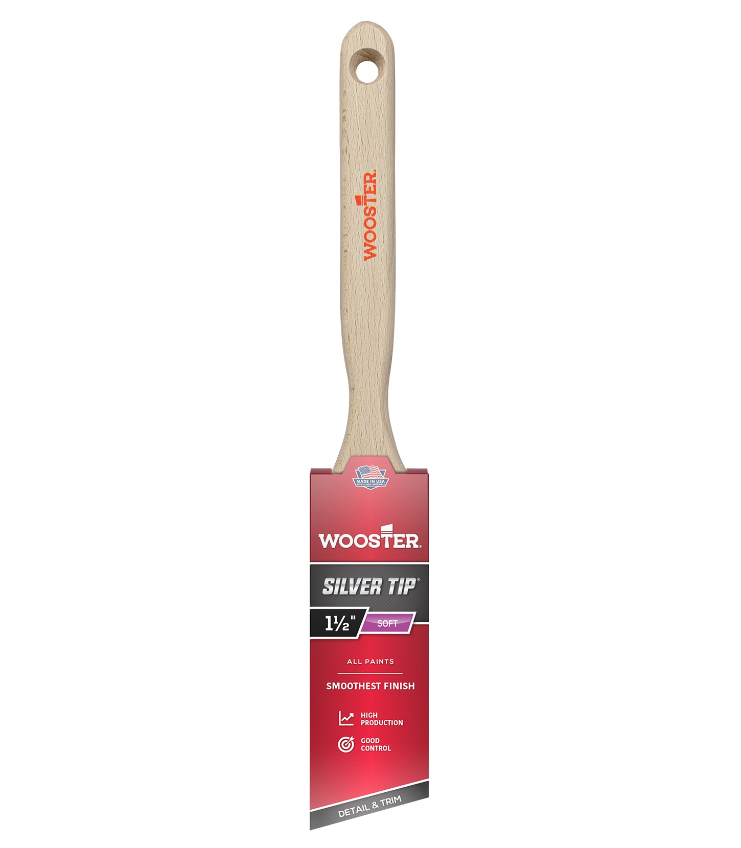 Silver Tip 5221-1-1/2 Paint Brush, 1-1/2 in W, 2-7/16 in L Bristle, Polyester Bristle, Angular Handle