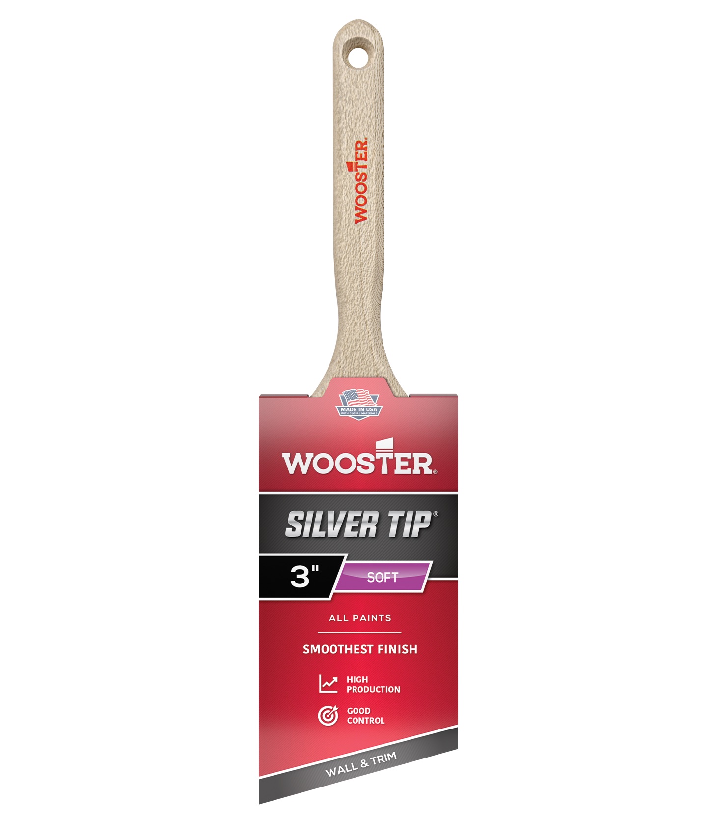 5221-3 Paint Brush, Silver/White, Birch Hardwood Handle, 3 in W, 2-15/16 in L Bristle