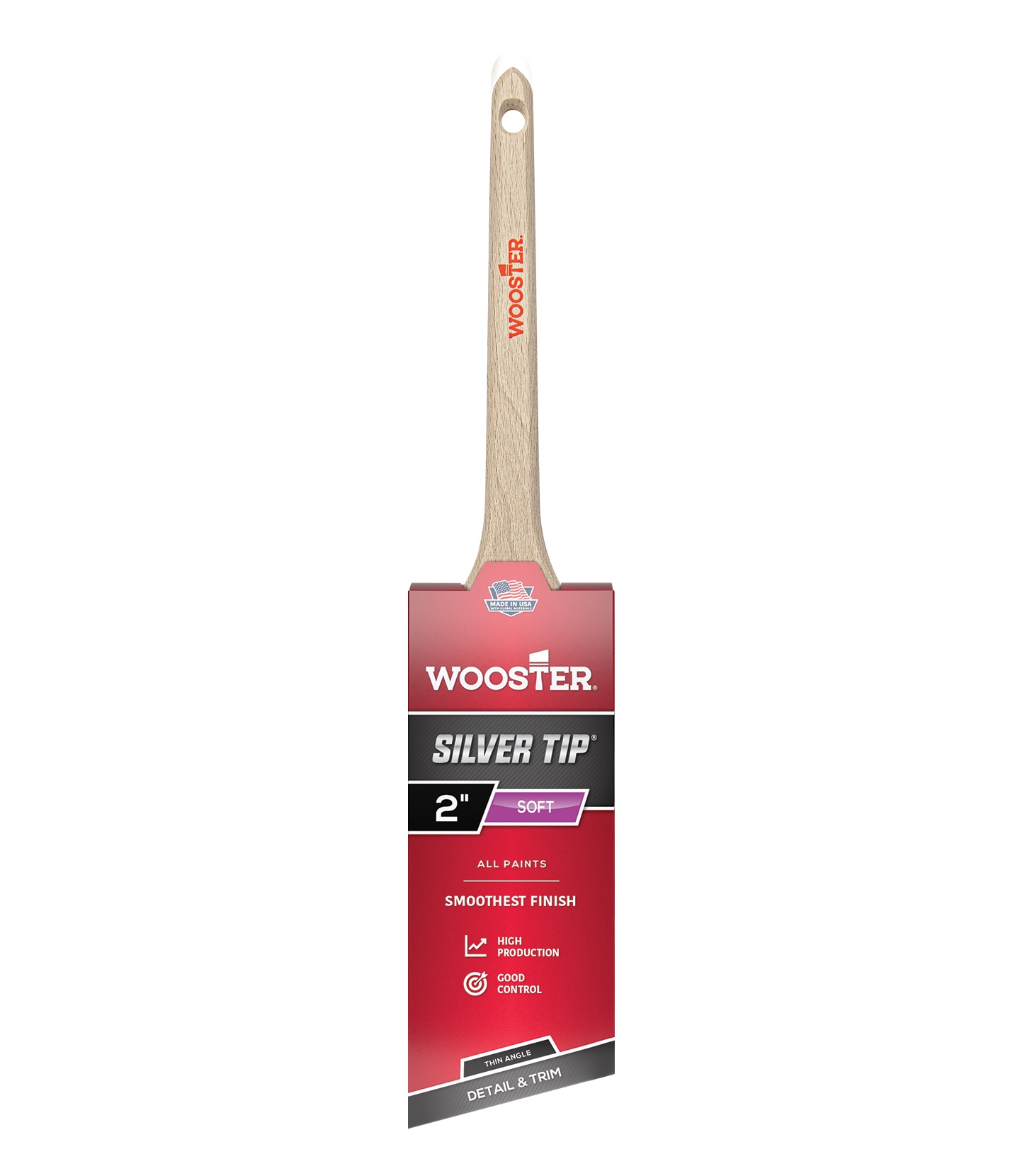 5224-2 Paint Brush, Silver/White, Birch Hardwood Handle, 2 in W, 2-7/16 in L Bristle, Polyester Bristle