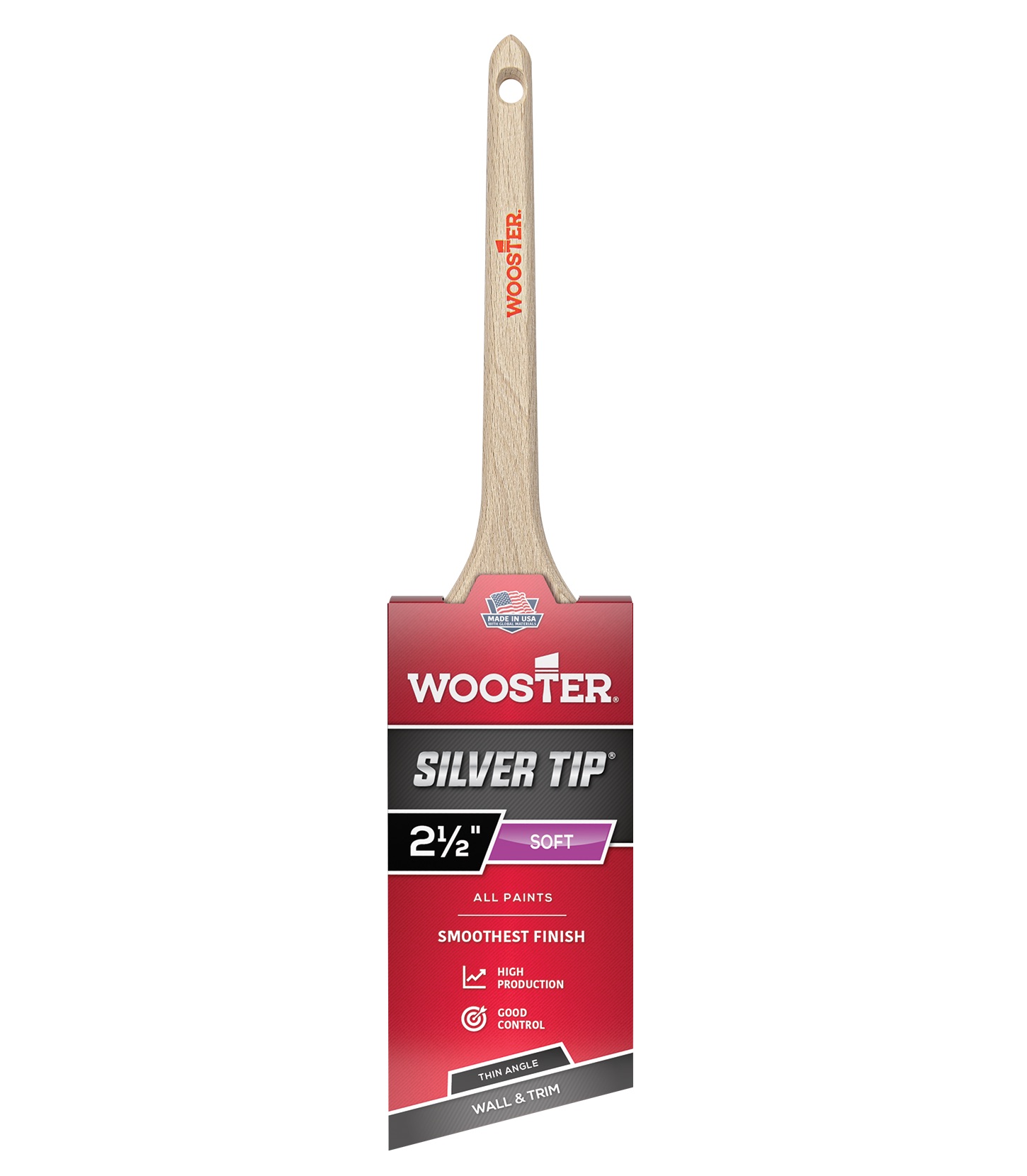 5224-2-1/2 Paint Brush, Silver/White, Birchwood Handle, 2-1/2 in W, 2-11/16 in L Bristle, Polyester Bristle