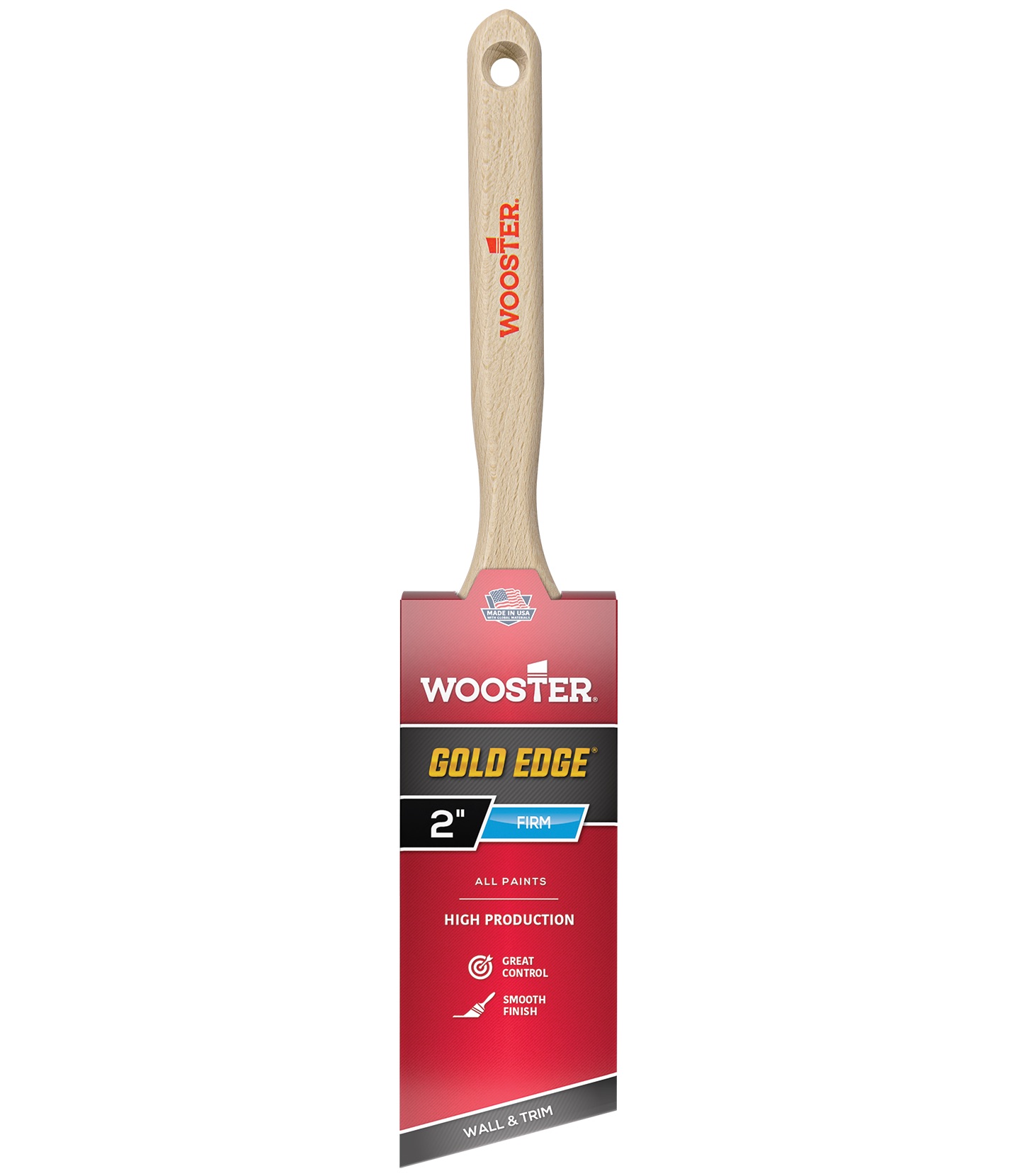 5231-2 Paint Brush, Gold Bristle/White, Beech Hardwood Handle, 2 in W, 2-11/16 in L
