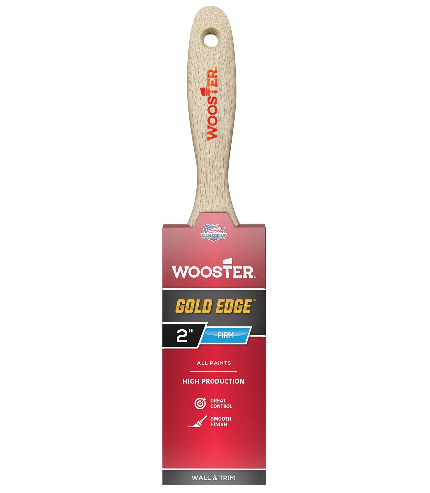 5232-2 Paint Brush, Gold Bristle/White, Beech Hardwood Handle, 2 in W, 2-11/16 in L Bristle, Polyester Bristle