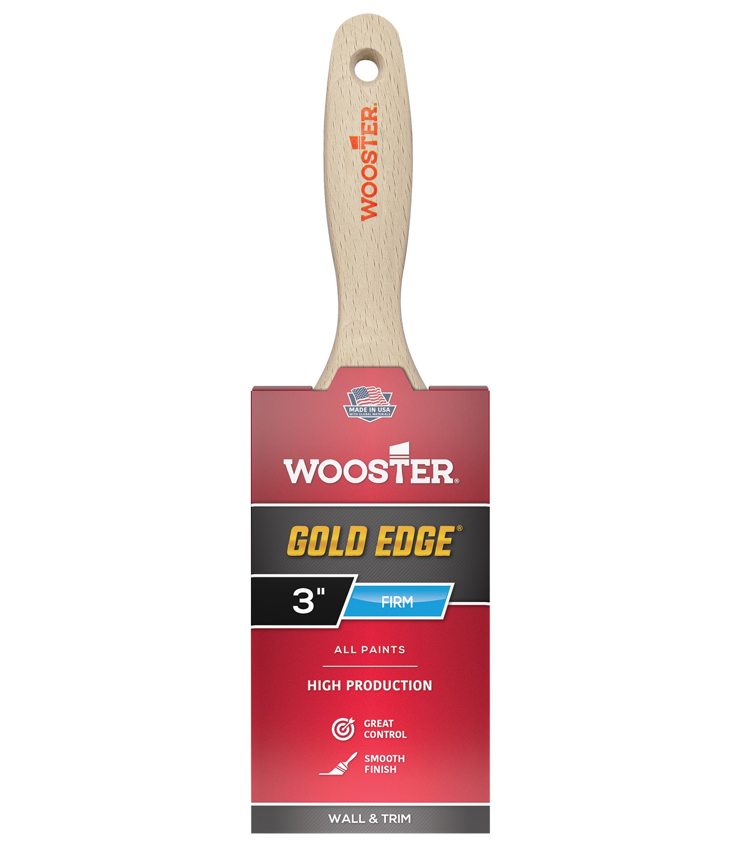 5232-3 Paint Brush, Gold Bristle/White, Beech Hardwood Handle, Polyester Bristle