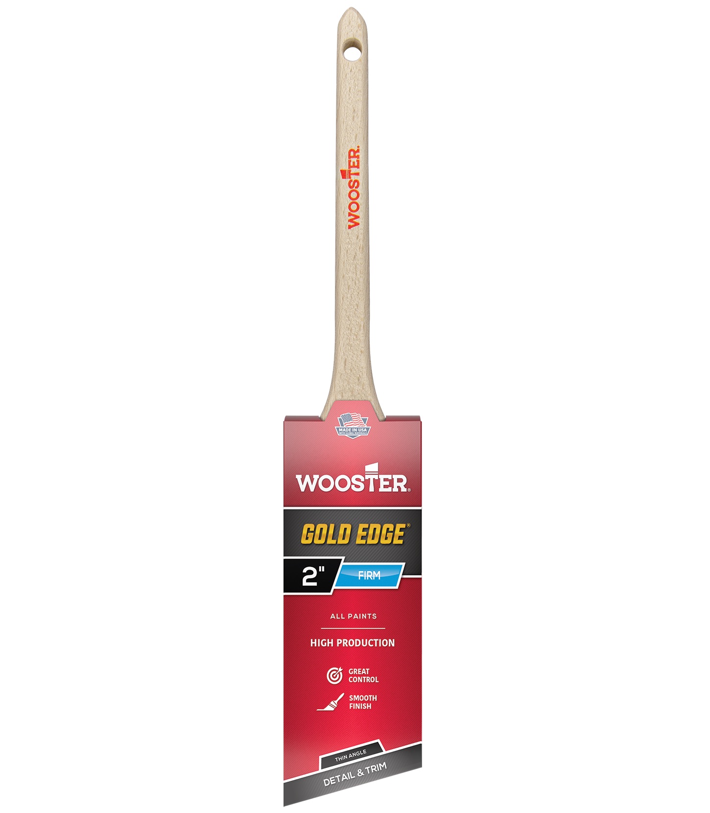 5234-2 Paint Brush, Gold Bristle/White, Beech Hardwood Handle, 2 in W, 2-7/16 in L Bristle, Polyester Bristle