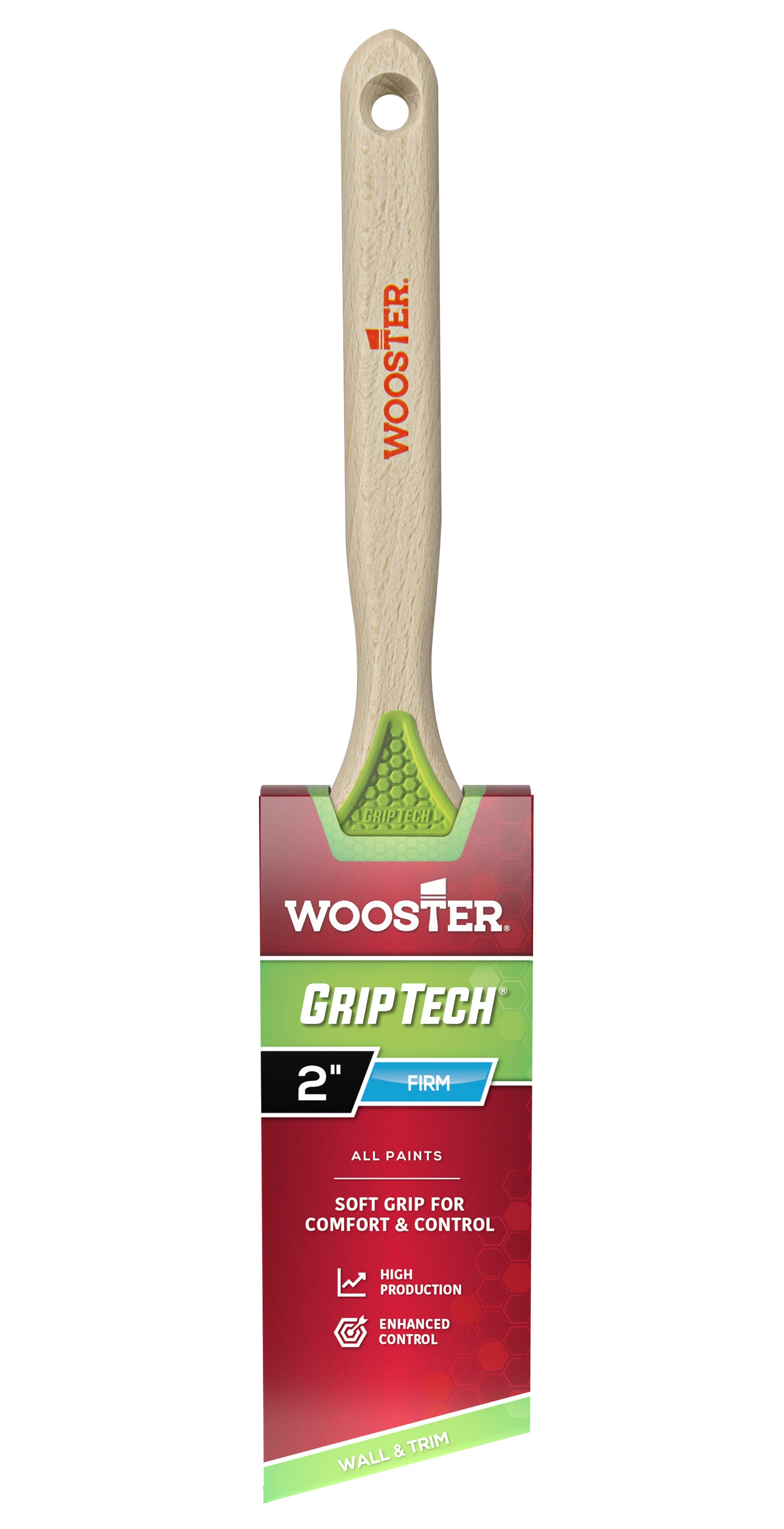 GripTech Series 5401-2 Paint Brush, 2 in W, Angle Brush, 2-5/8 in L Bristle, Polyester Bristle, Sash Handle, Wood Handle