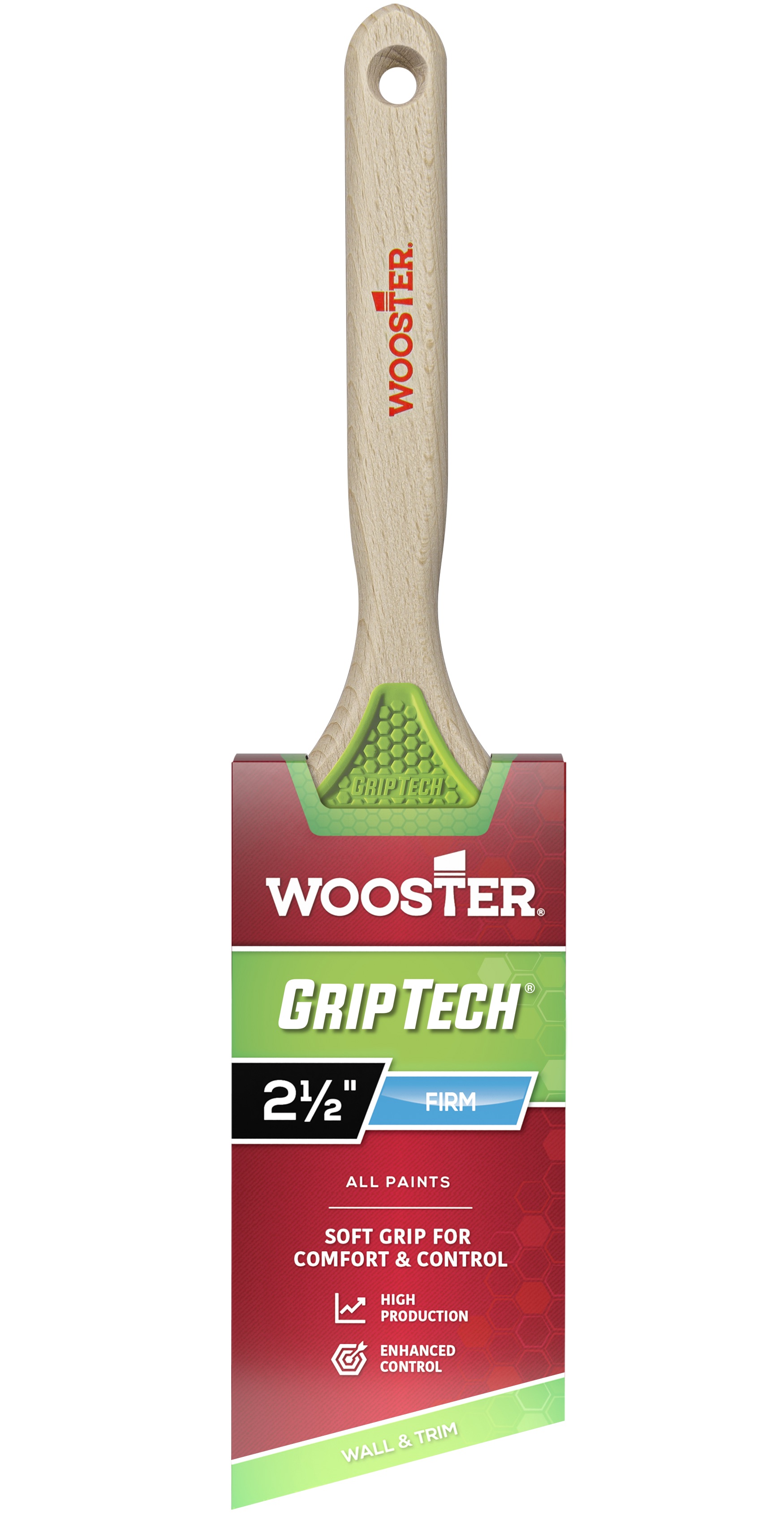 GripTech Series 5401-2.5 Paint Brush, 2-1/2 in W, Angle Brush, 2-7/8 in L Bristle, Polyester Bristle, Wood Handle