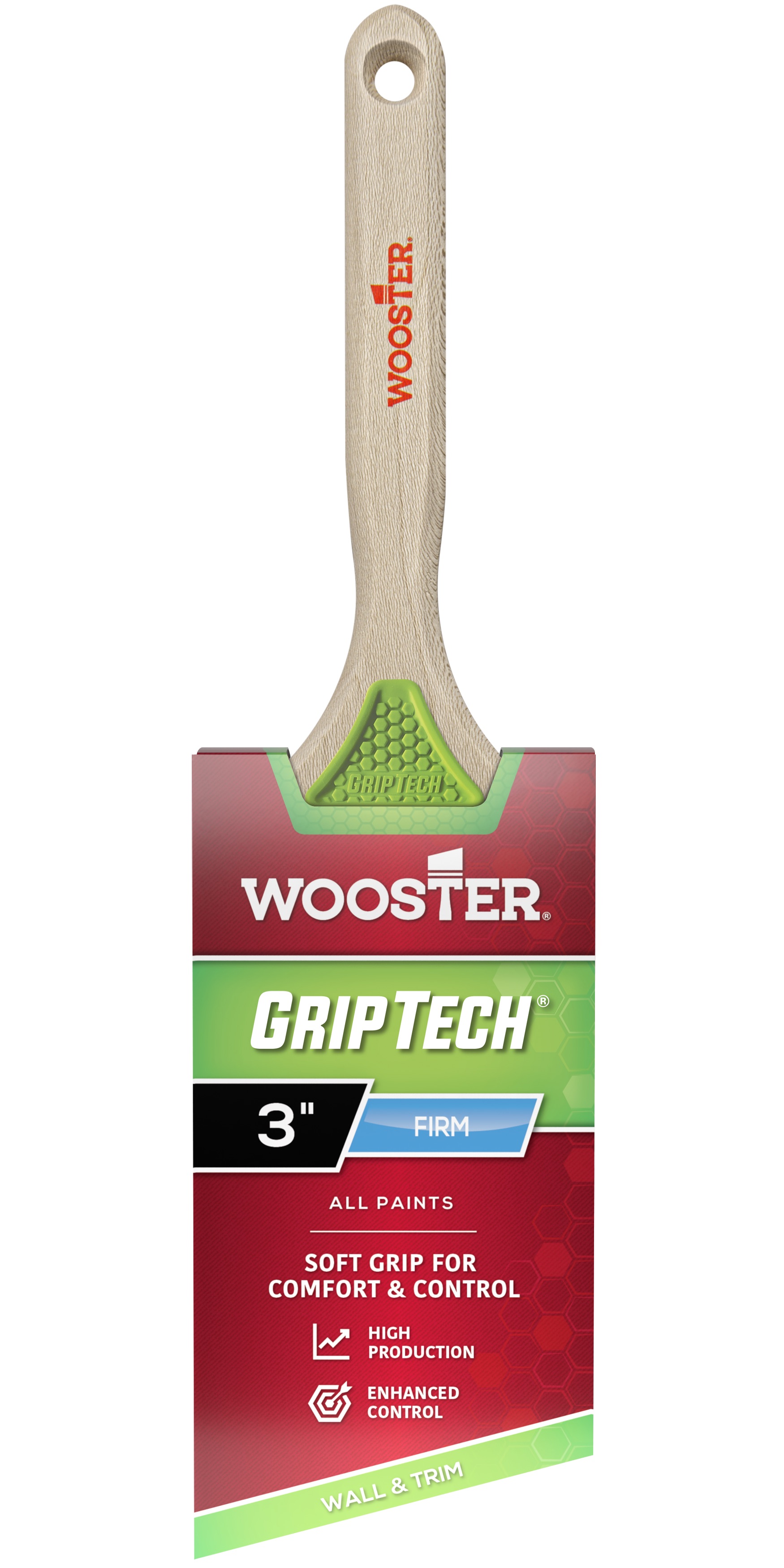 GripTech Series 5401-3 Paint Brush, 3 in W, Angle Brush, 2-7/8 in L Bristle, Polyester Bristle, Sash Handle, Wood Handle