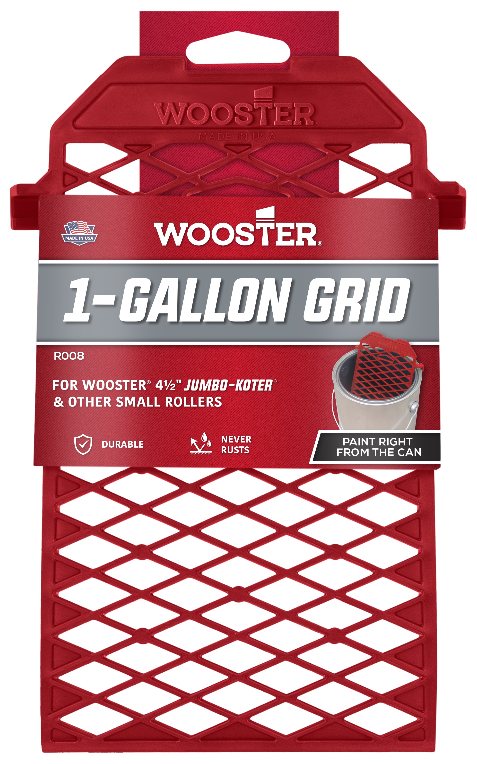R008 Bucket Grid, 9 in L, 5 in W, Polypropylene, Red, For: 1 gal Metal Paint Can