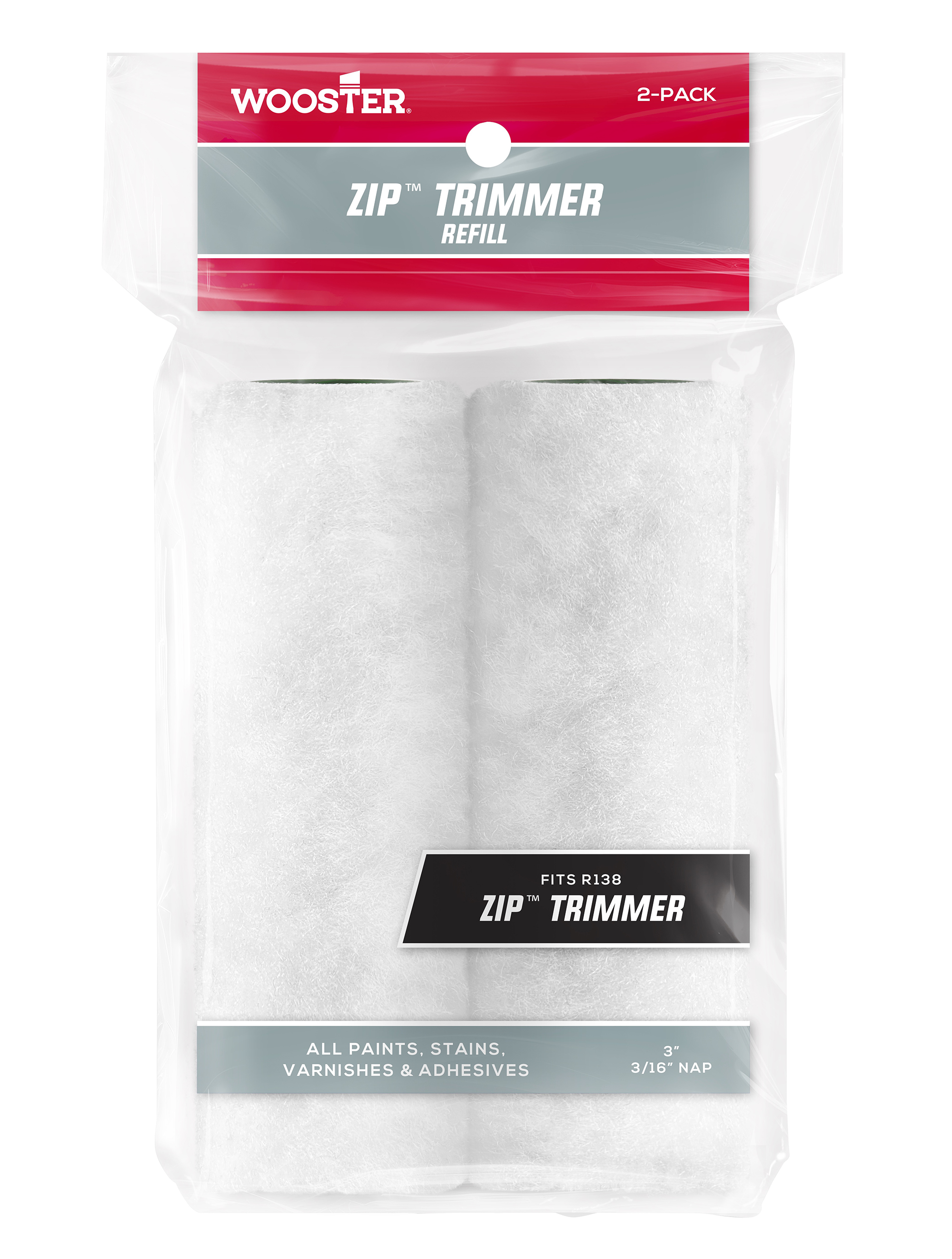 R148-3 Mini Trim Roller Refill, 3/16 in Thick Nap, 3 in L, Fabric Cover