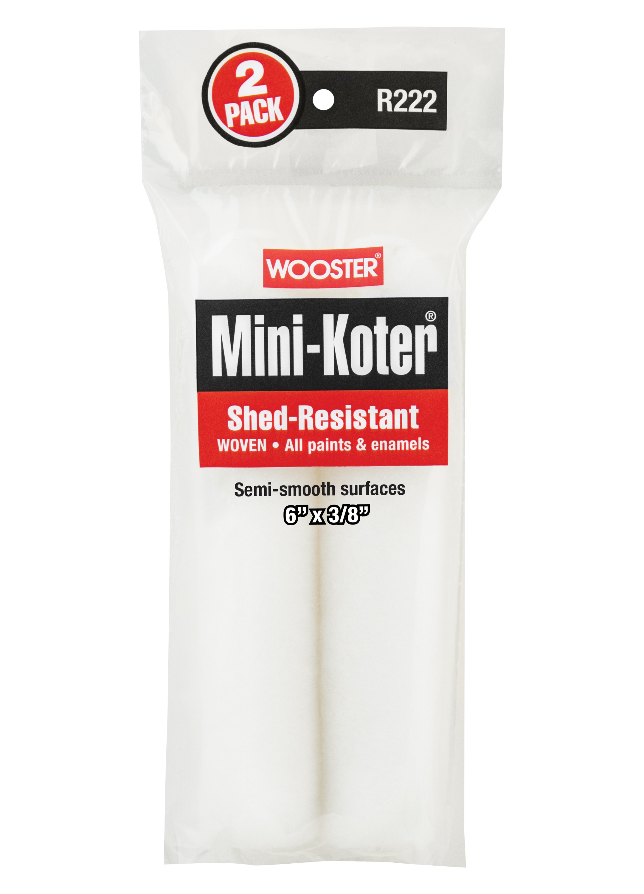 R222-6 Mini Roller Cover, 3/8 in Thick Nap, 6 in L, Fabric Cover