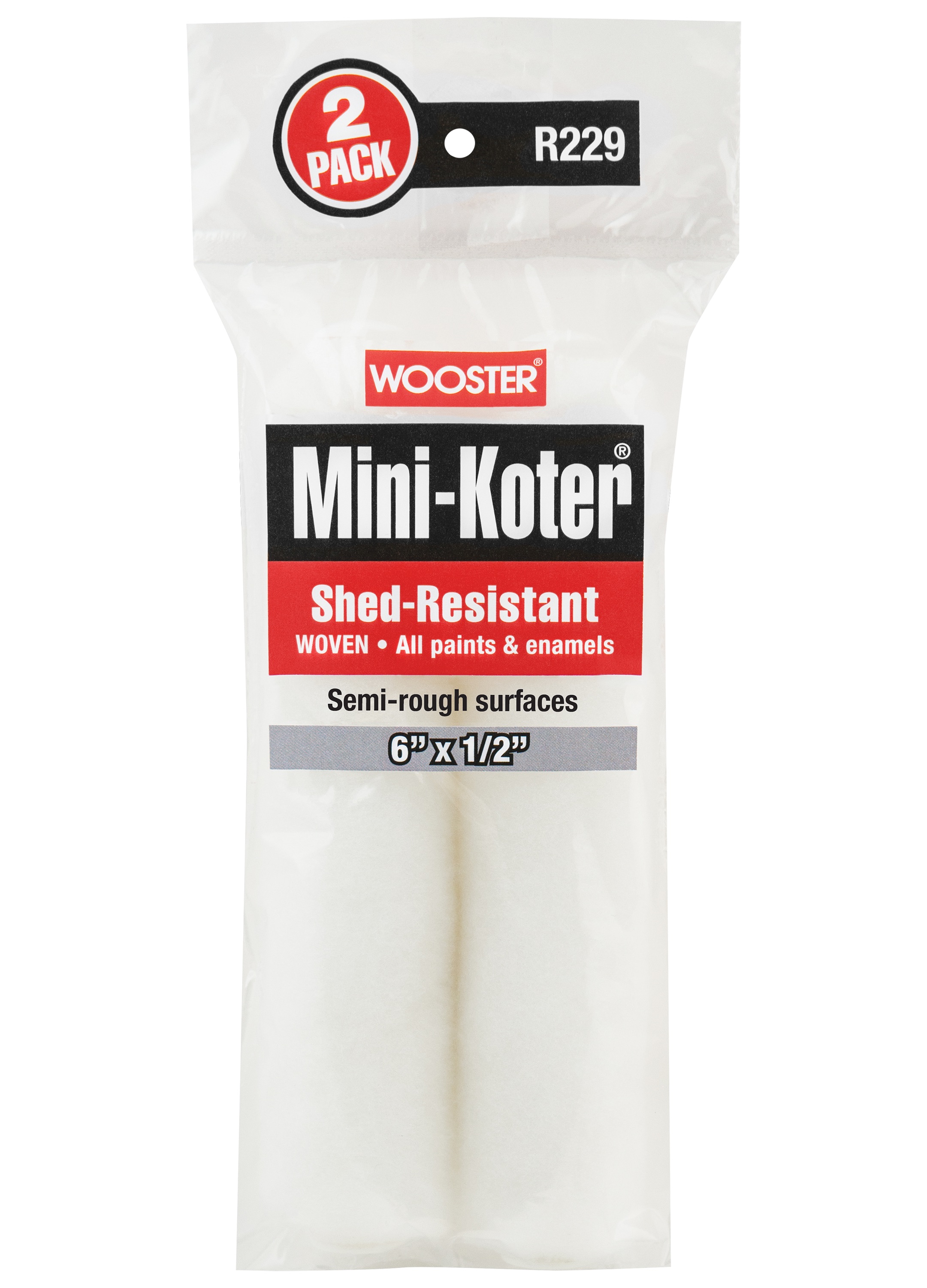 R229-6 Mini Roller Cover, 1/2 in Thick Nap, 6 in L, Fabric Cover