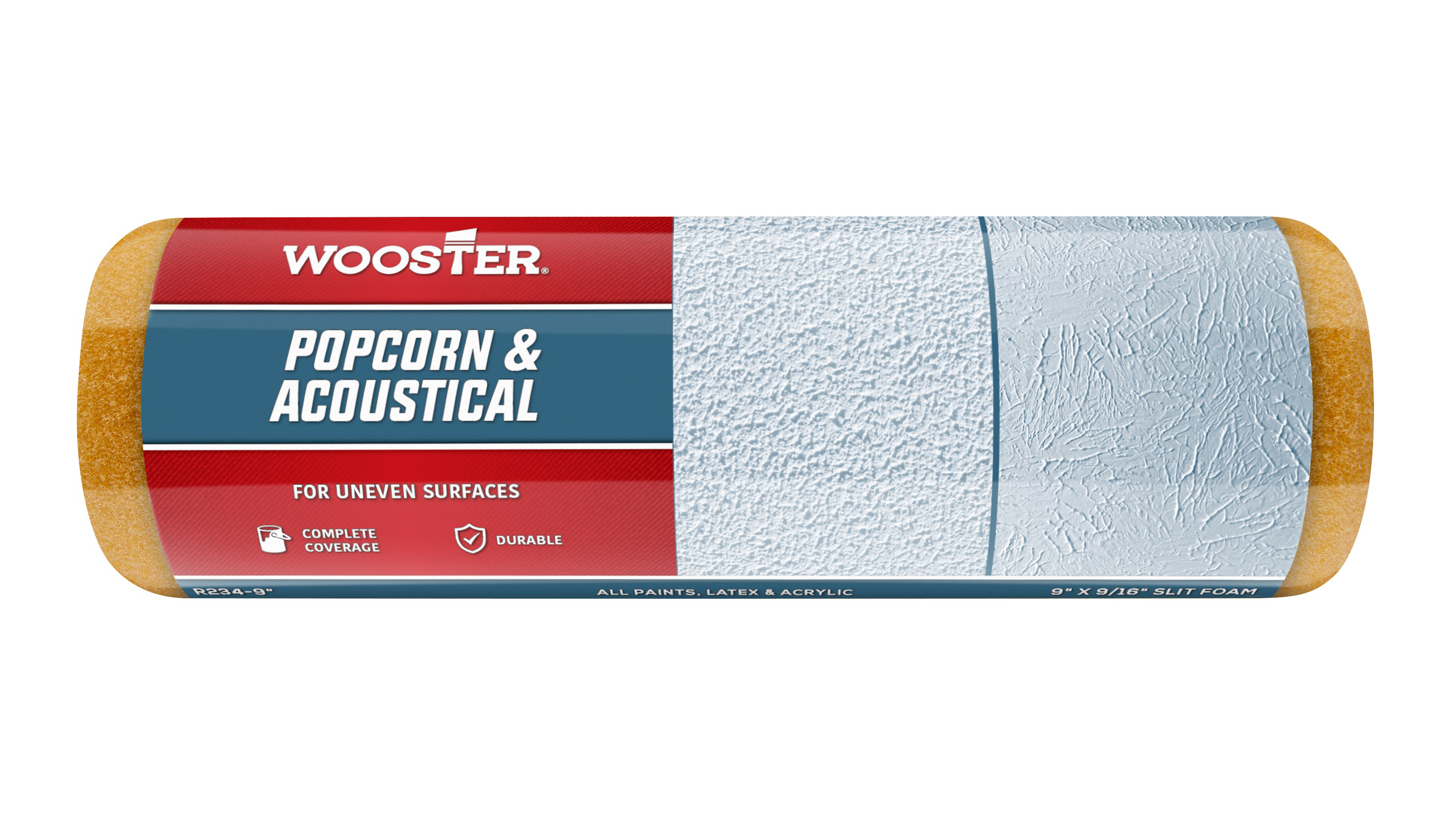 R234-9 Roller Cover, 9/16 in Thick Nap, 9 in L, Foam Cover, Orange