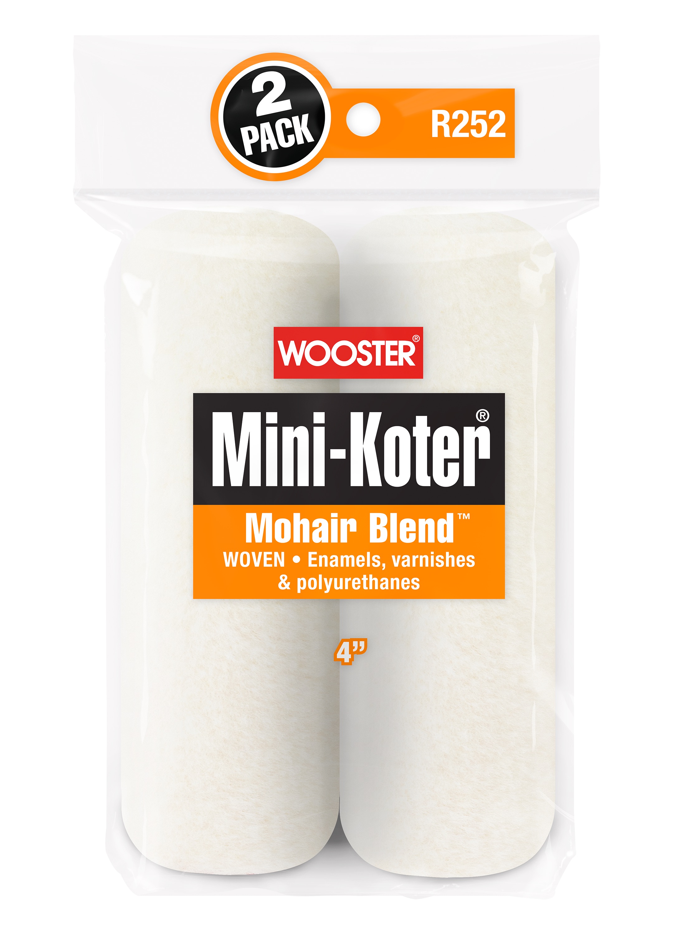 R252-4 Mini Roller Cover, 1/4 in Thick Nap, 4 in L, Mohair/Polyester Cover