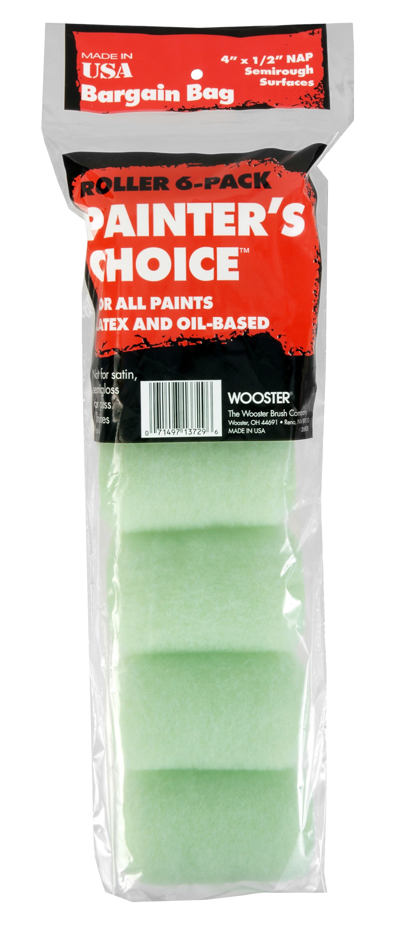 R271-4 Trim Roller Cover, 1/2 in Thick Nap, 4 in L, Fabric Cover, Mint Green