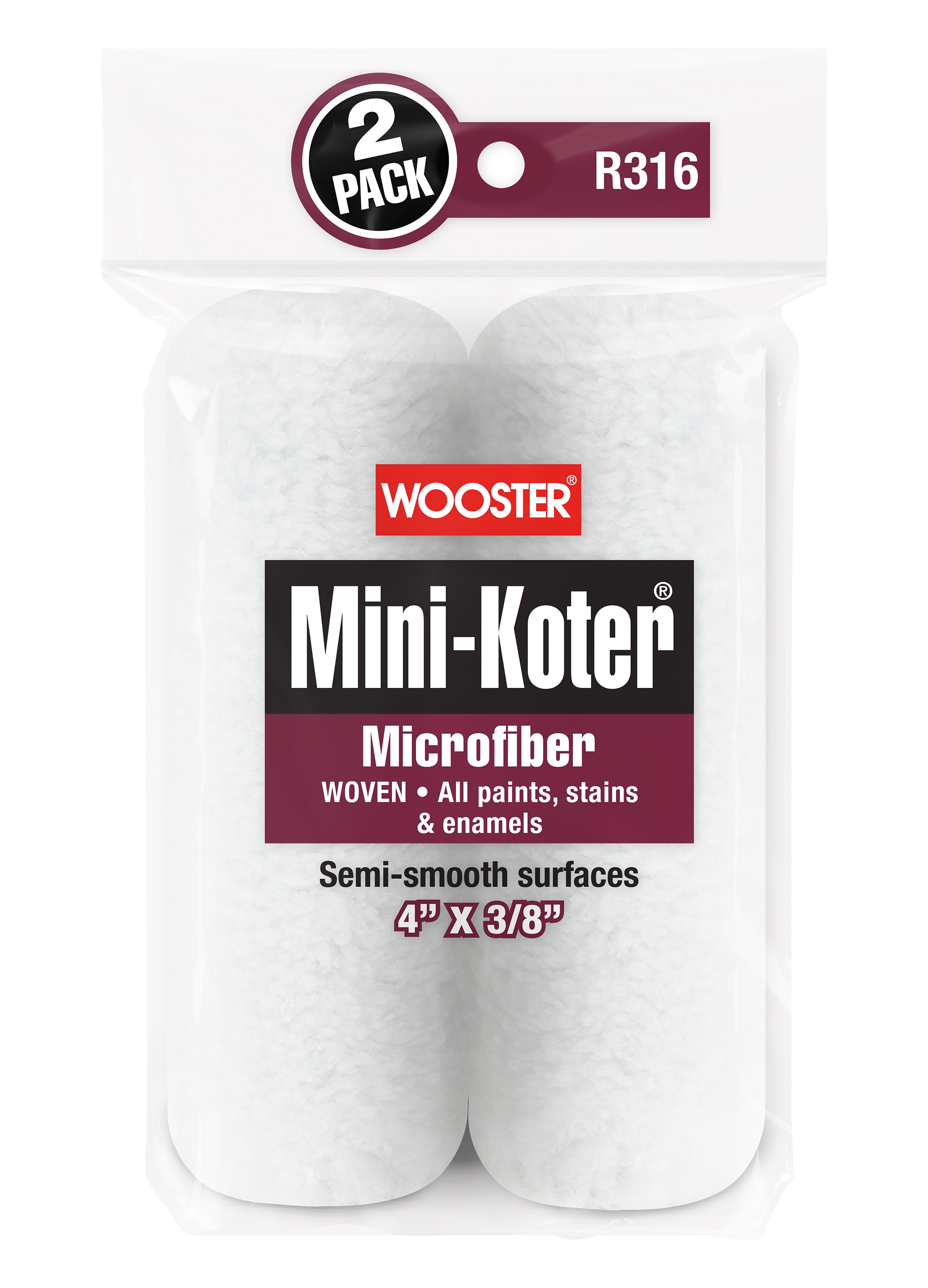 R316-4 Mini Roller Cover, 3/8 in Thick Nap, 4 in L, Microfiber Cover