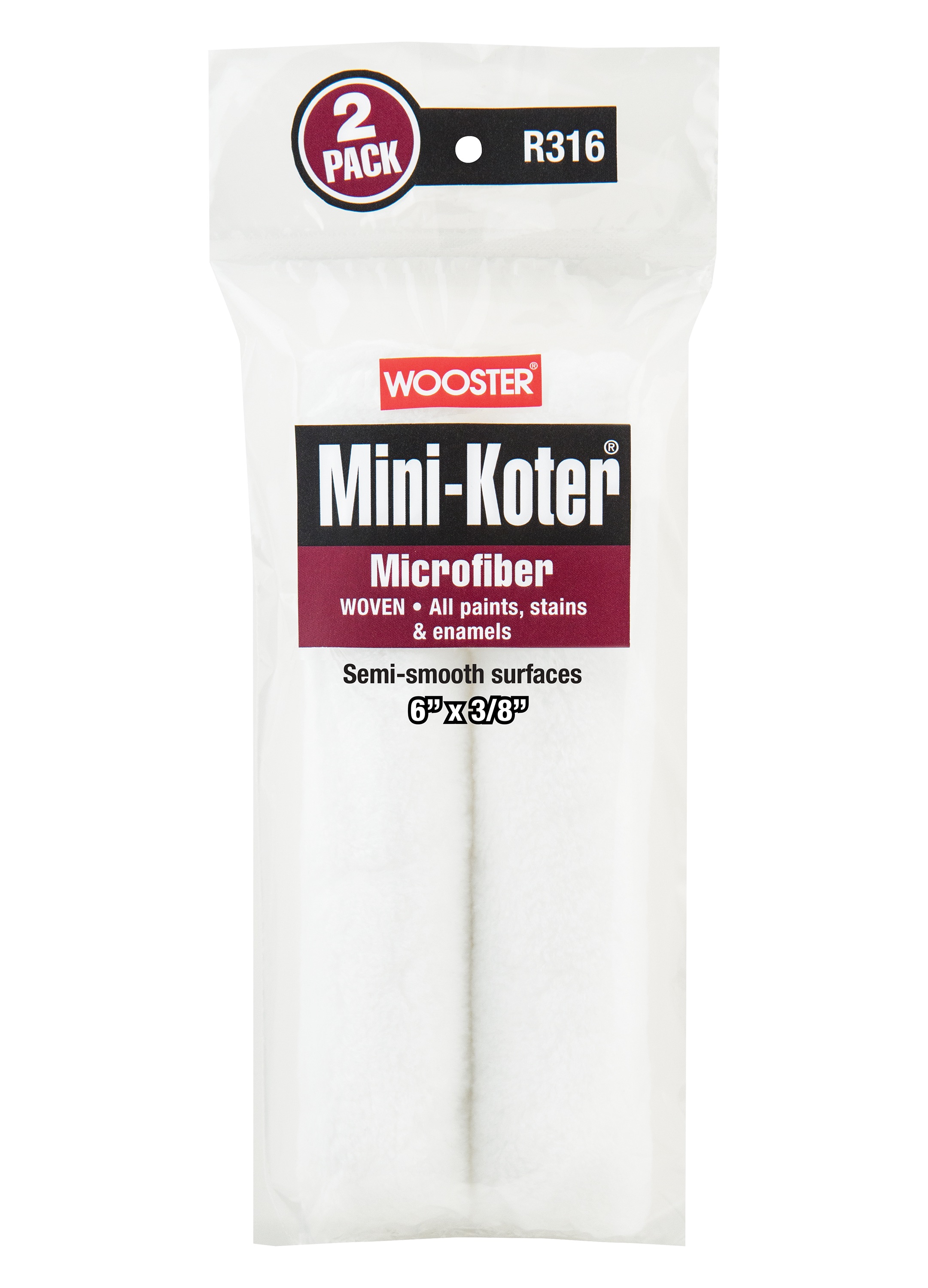 R316-6 Mini Roller Cover, 3/8 in Thick Nap, 6 in L, Microfiber Cover