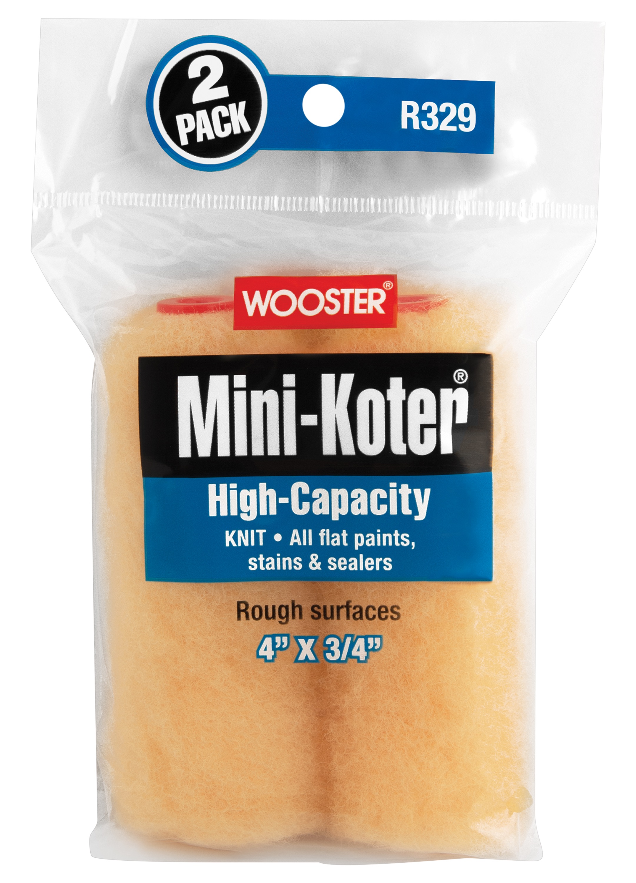 R329-4 Mini Roller Cover, 3/4 in Thick Nap, 4 in L, Fabric Cover, 2/PK