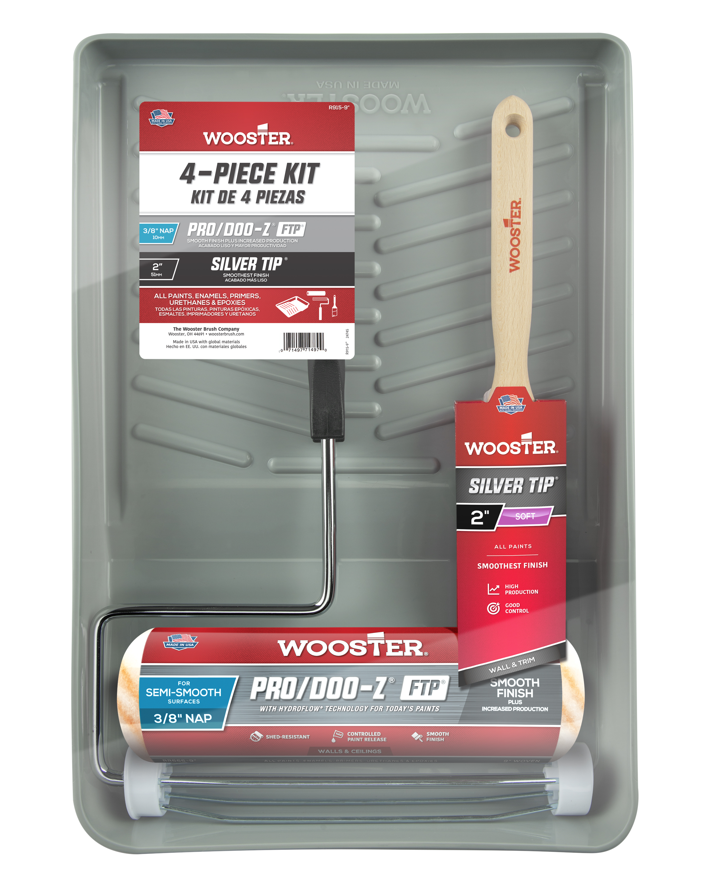 R915-9 Roller Kit, Semi-Smooth Surface, Polypropylene, 4-Piece