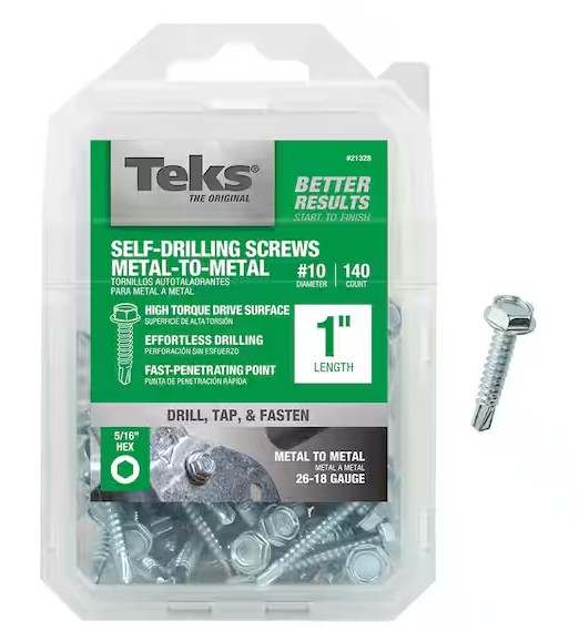 21328 Screw, #10 Thread, 1 in L, Coarse Thread, Hex Drive, Self-Drilling, Self-Tapping Point, Steel, Zinc, 140 PK